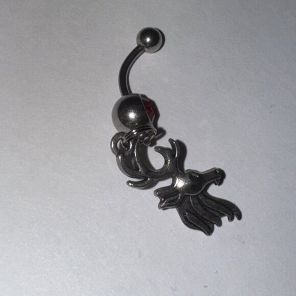 Buck Head, Red Gem Dangle Belly Ring - Picture 3 of 11